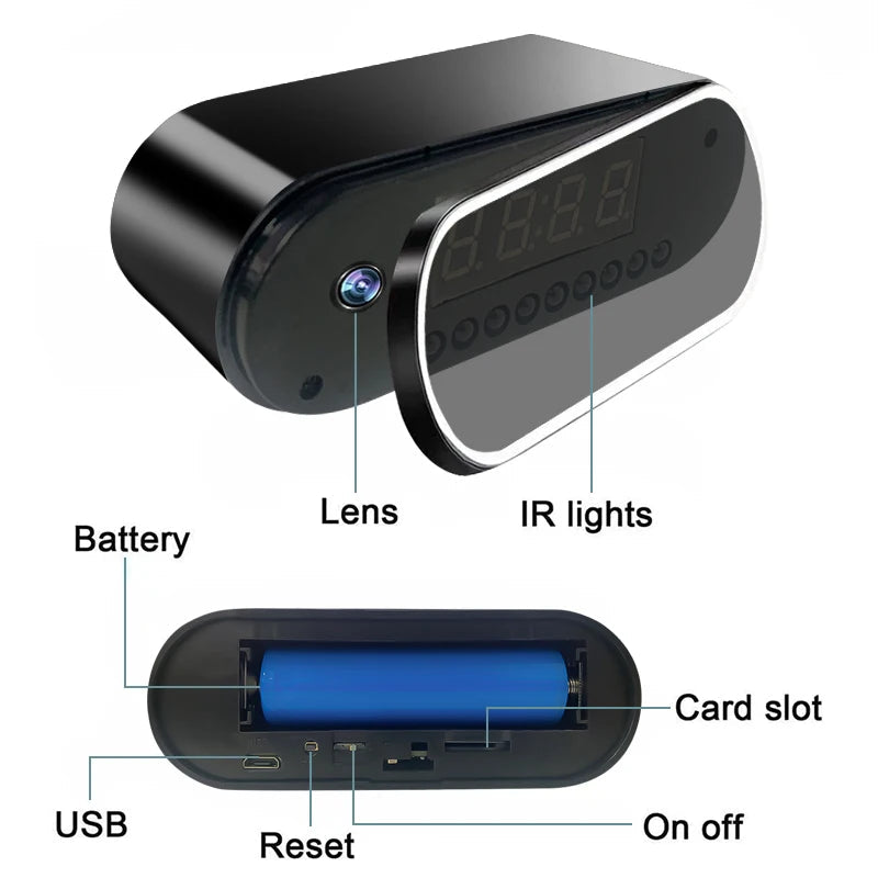 VIP WiFi Mini Clock Camera HD 1080P Surveillance Cams Night Vision Alarm Monitor Wireless Video Recorder Camcorder Home Security