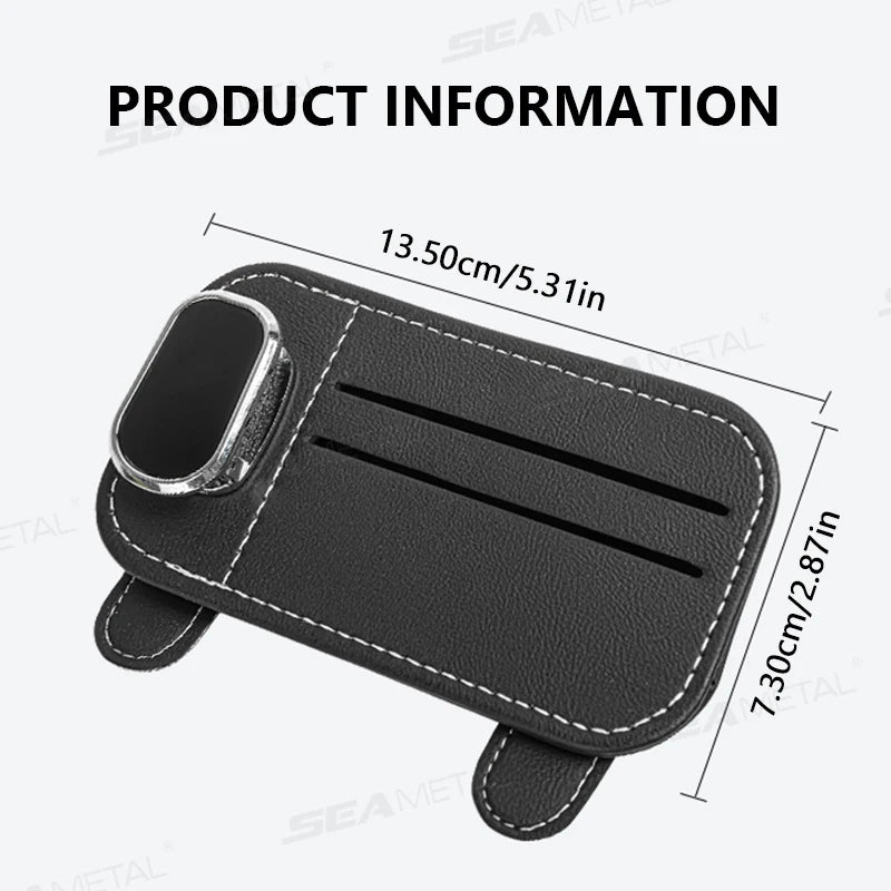 SEAMETAL Car Sun Visor Glasses Clip PU Leather Scratch-Free Sunglasses Holder with Card Storage Bag Universal Eyeglasses Holder