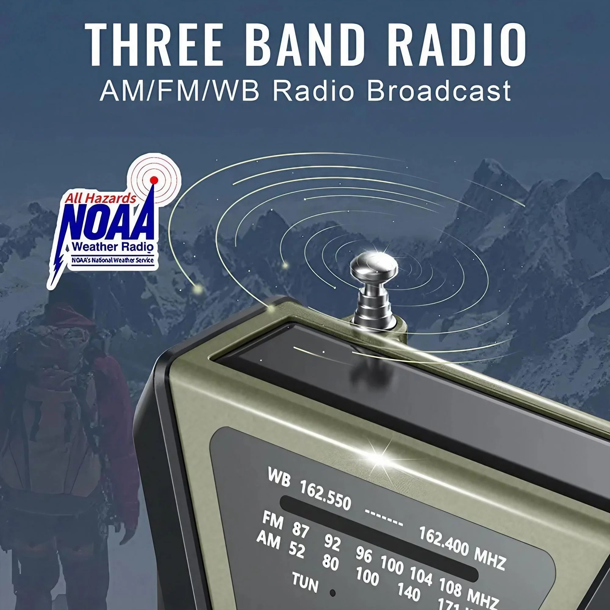 Weather Radio Emergency Multifunctional Radio FM AM WB Hand Crank Solar USB Charging 2000mAh Power Bank LED Flashlight Torch