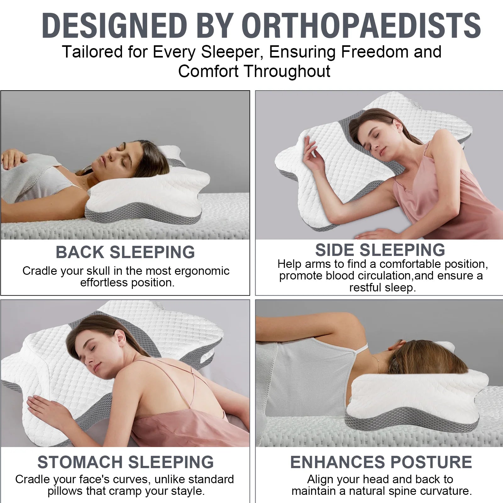 Fjäril Memory Foam Nackkudde för Sidosovare och Ryggsovare