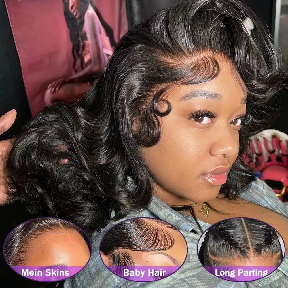 220% Density Body Wave Glueless Human Hair Bob Wig