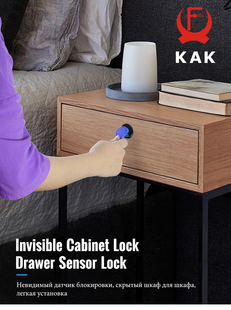 قفل إلكتروني KAK لخزانة مقفلة بنظام RFID قفل خزانة غير مرئي قفل درج مخفي أقفال بدون مفتاح أمان الأطفال قفل باب أجهزة قفل
