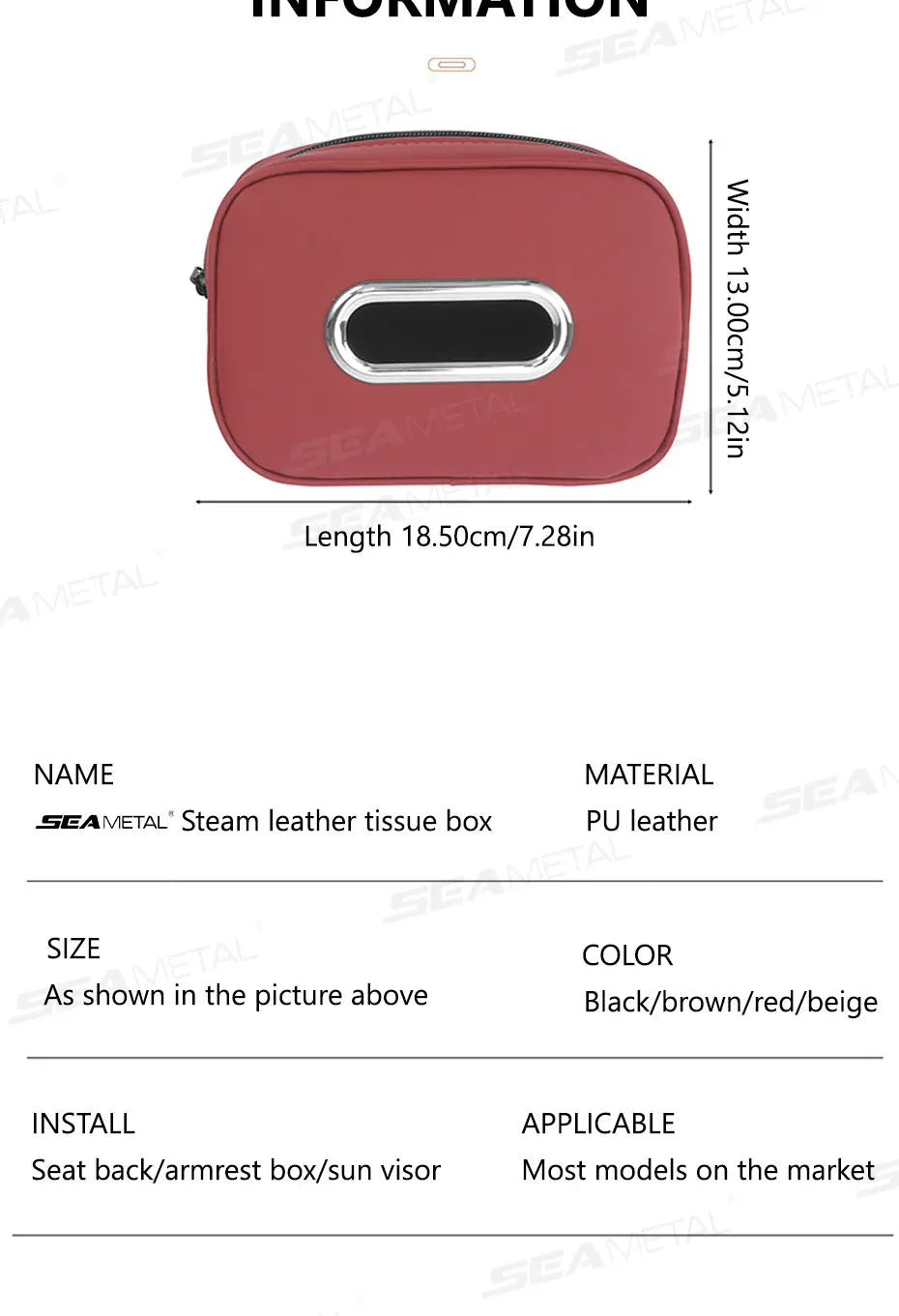 SEAMETAL Car Tissue Holder Back Seat/Arm Rest Zipper Tissue Case Adjutsable Strap Universal Auto Napkin Holder Storage Organizer