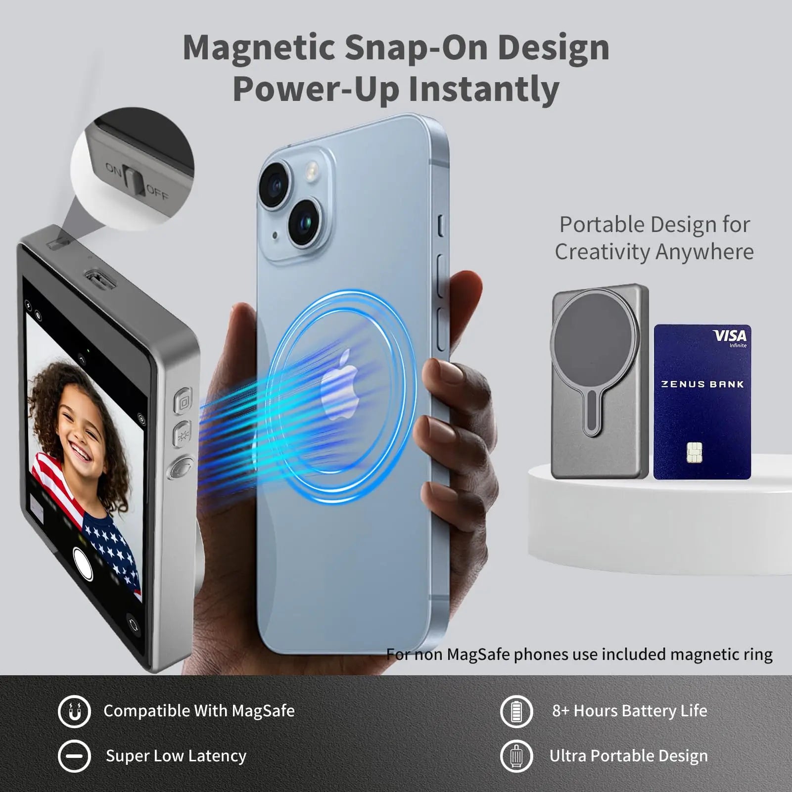 Phone Vlog Selfie Monitor Screen with Magnetic Mount & Remote
