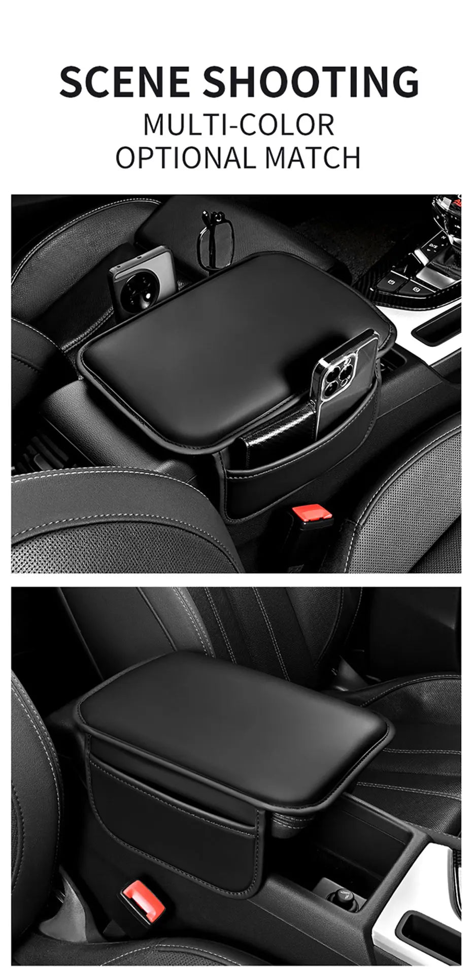 SEAMETAL Car Arm Rest Extension Cushion Anti Scratch PU Leather Armrest Cover Universal Auto Center Console Box Protector Pad