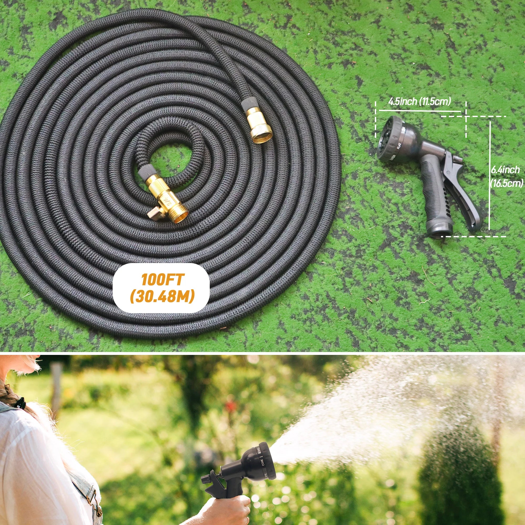 Tuyau de jardin extensible avec buse de pulvérisation, tuyau léger anti-plis jusqu'à 100 ft