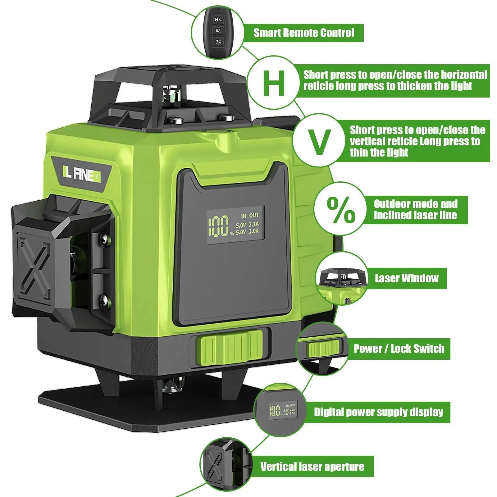 LFINE 4D Laser Level 16 Lines Horizontal And Vertical With Remote Control 16 Lines 360°Self-leveling Laser Levels