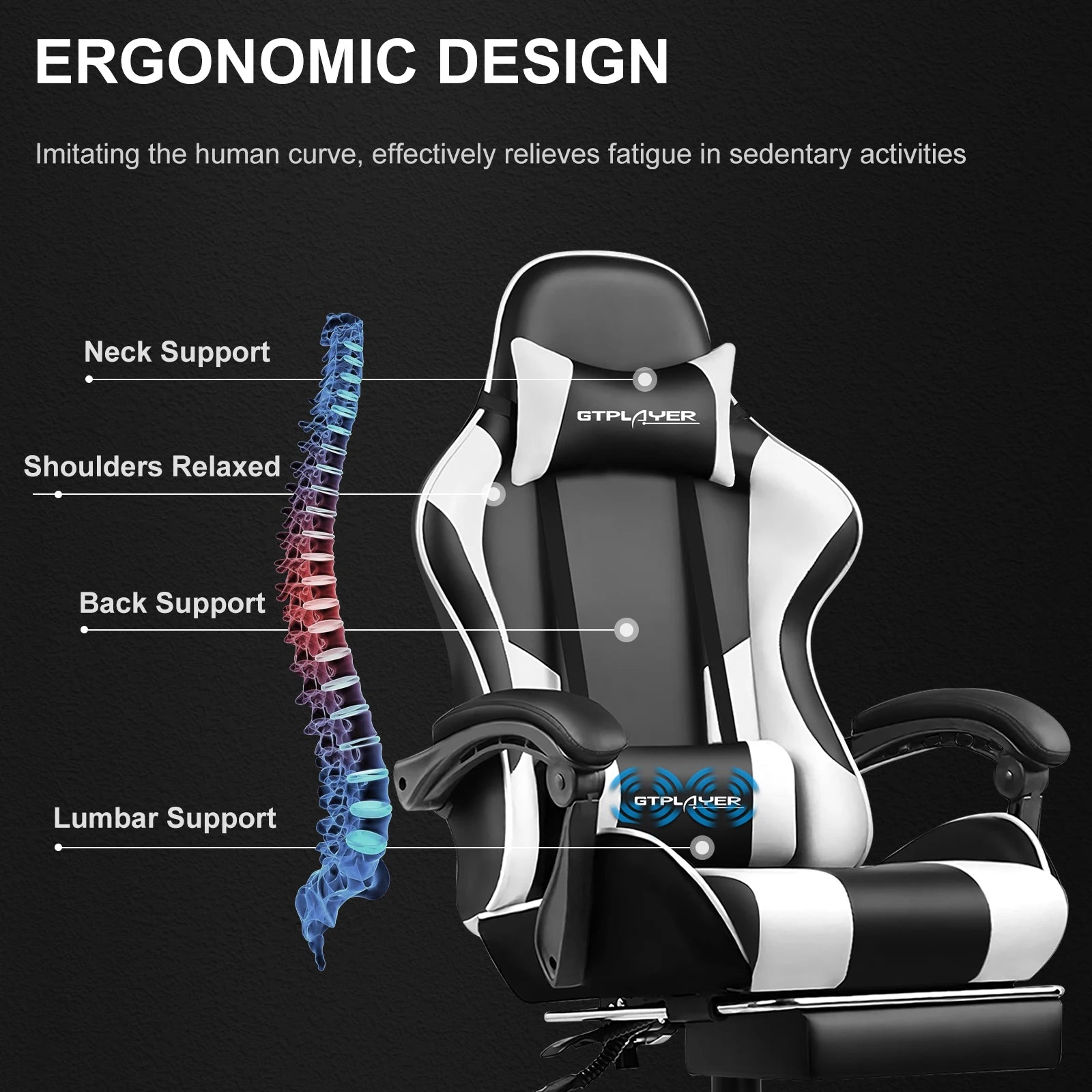 Gaming Chair with Footrest, Lumbar Support & Headrest, Swivel Seat