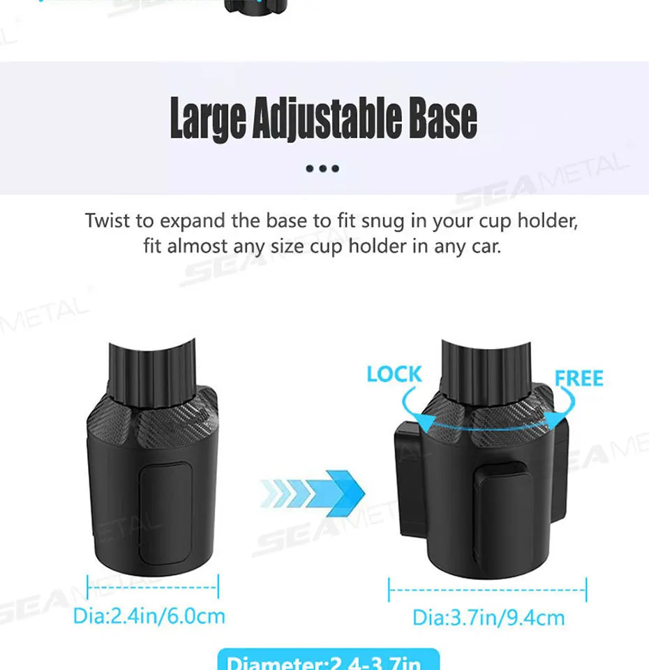 SEAMETAL Car Cup Holder Expander with Food Tray 360-Degree Rotation Stable Drink Holder Phone Mount Anti Slip Extendable Bottom