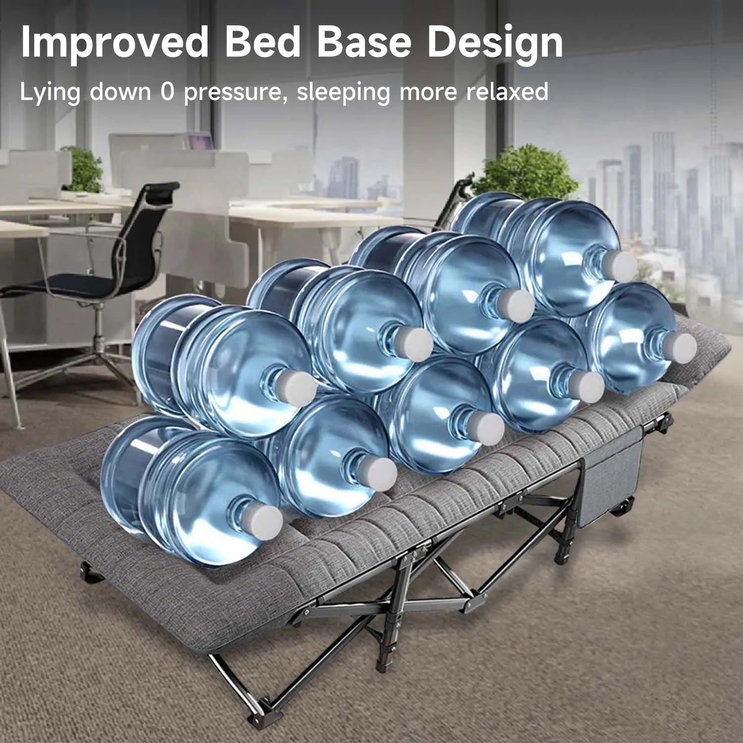 Folding Camping Bed with Headrest & Side Pocket Portable Single Cot