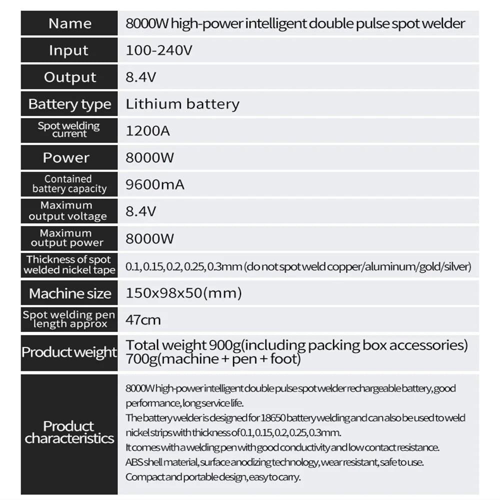 8000W Handheld Spot Welder for 18650 Battery Packs