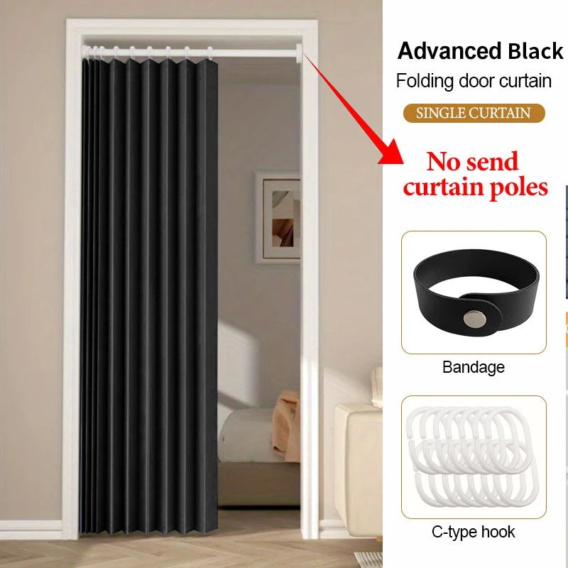 Foldable Door Curtain with Hooks, Privacy and Thermal Insulation