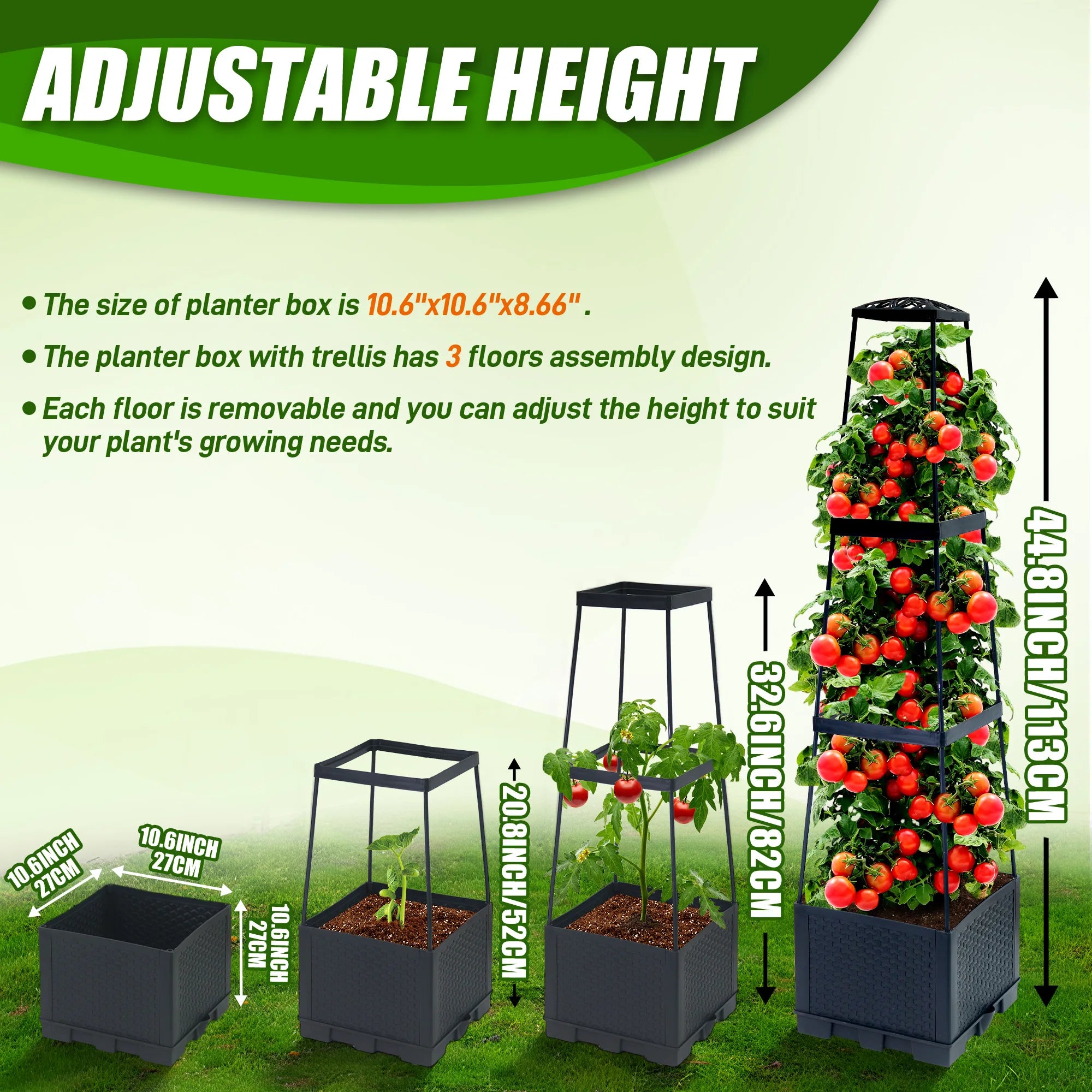 Bac à tomates auto-arrosant avec treillis réglable (lot de 2)