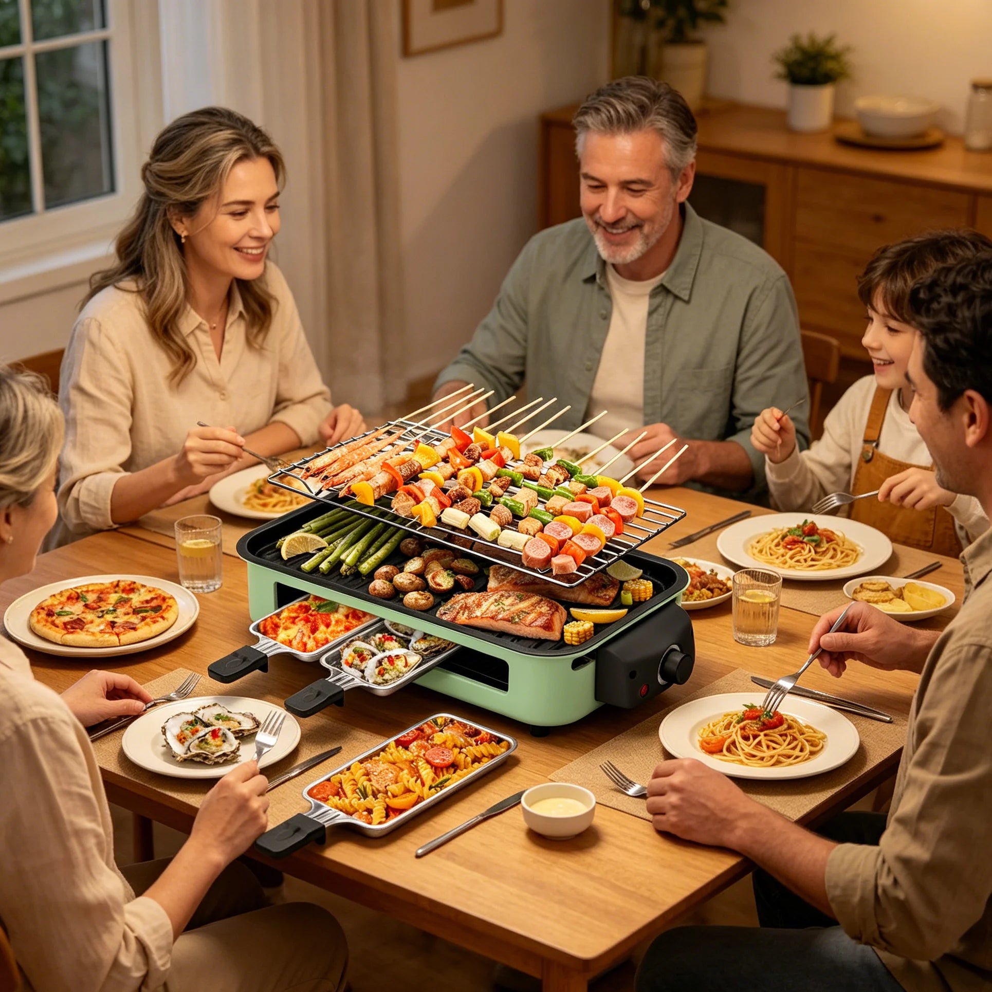 1700W 2-in-1 Smokeless Electric Indoor Grill, Removable Non-Stick Plates Adjustable Temp 120V US Plug for Home Party