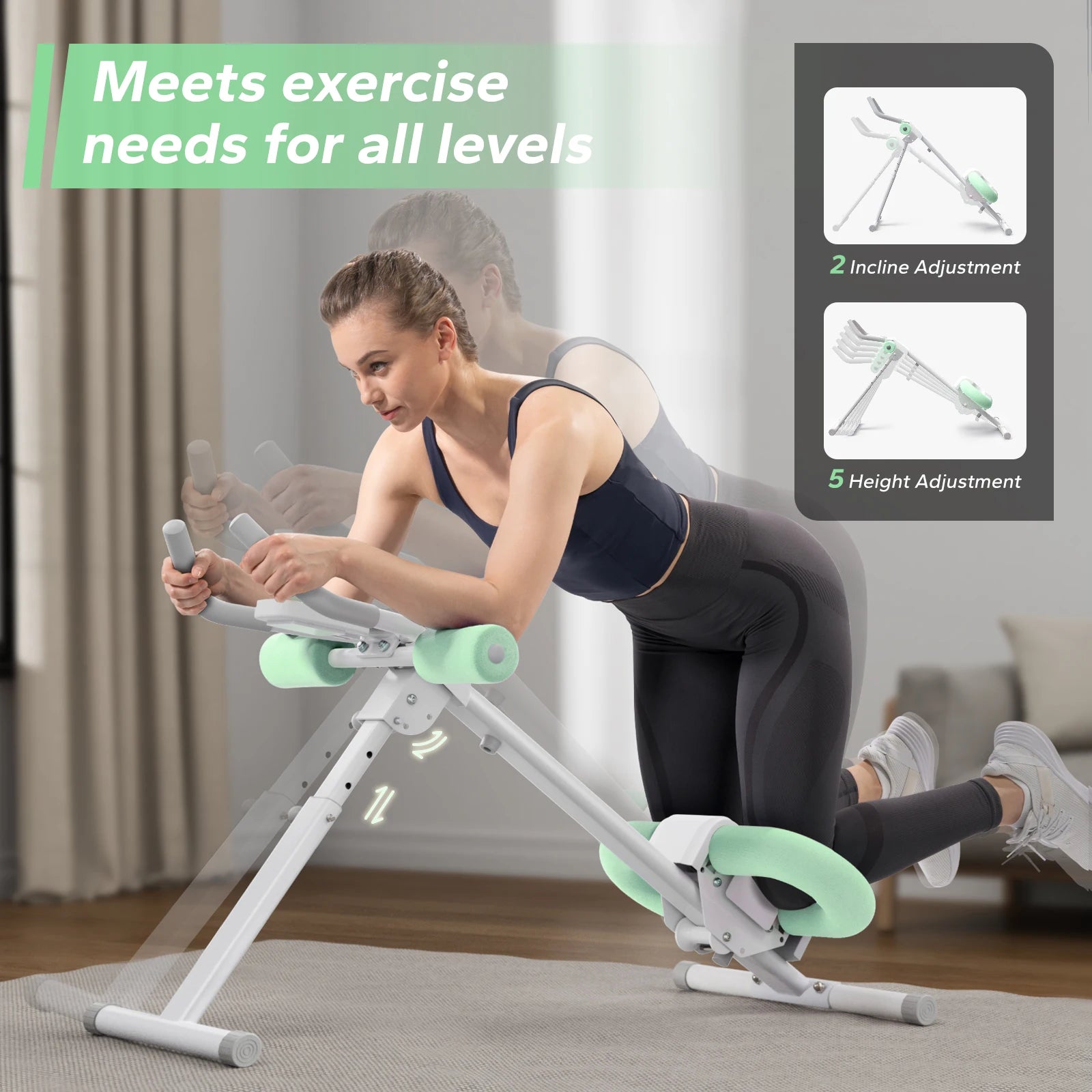 Adjustable Ab Trainer Machine Foldable Core Workout with LCD Monitor