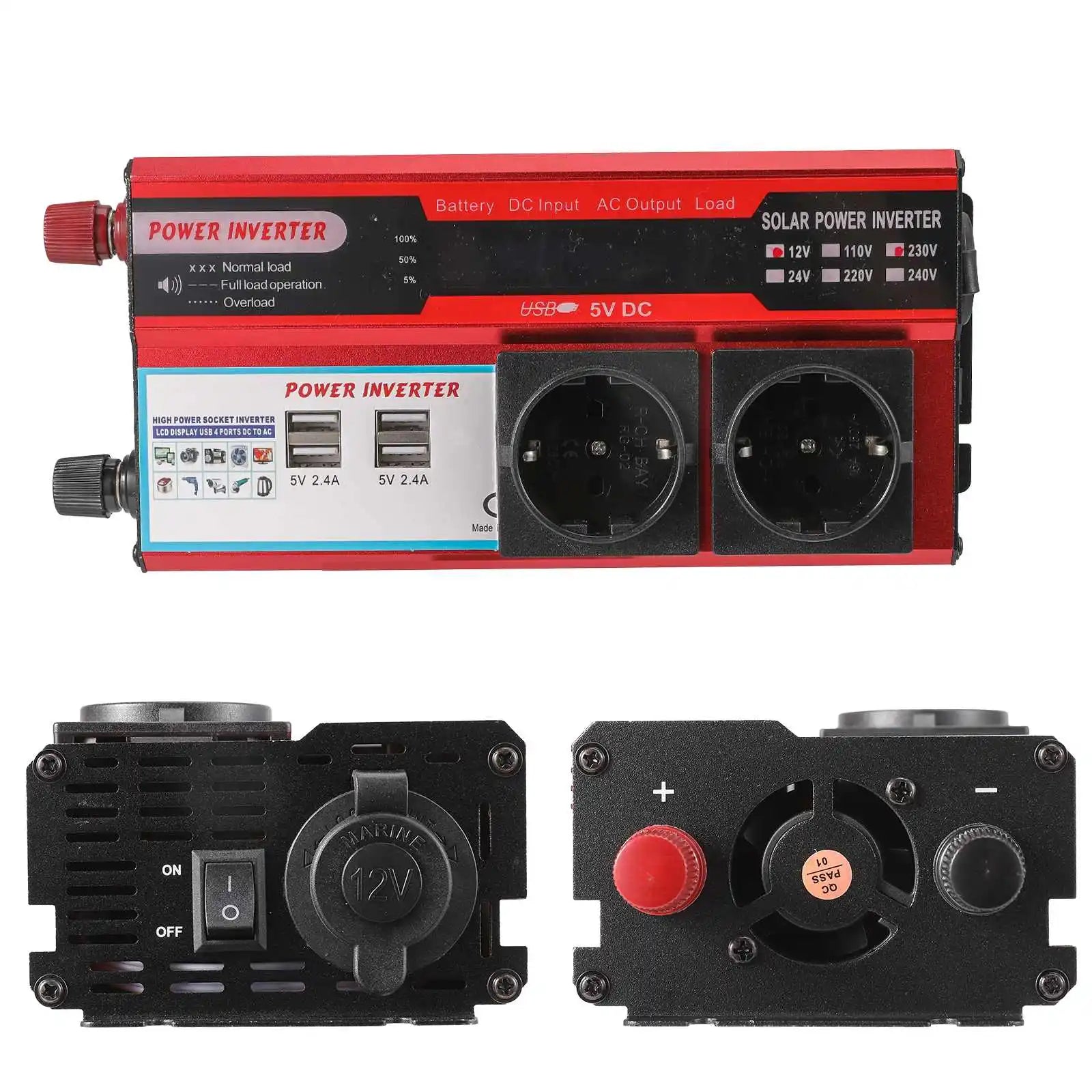 12V to 220V/230V Power Inverter with 4 USB Ports and LED Display