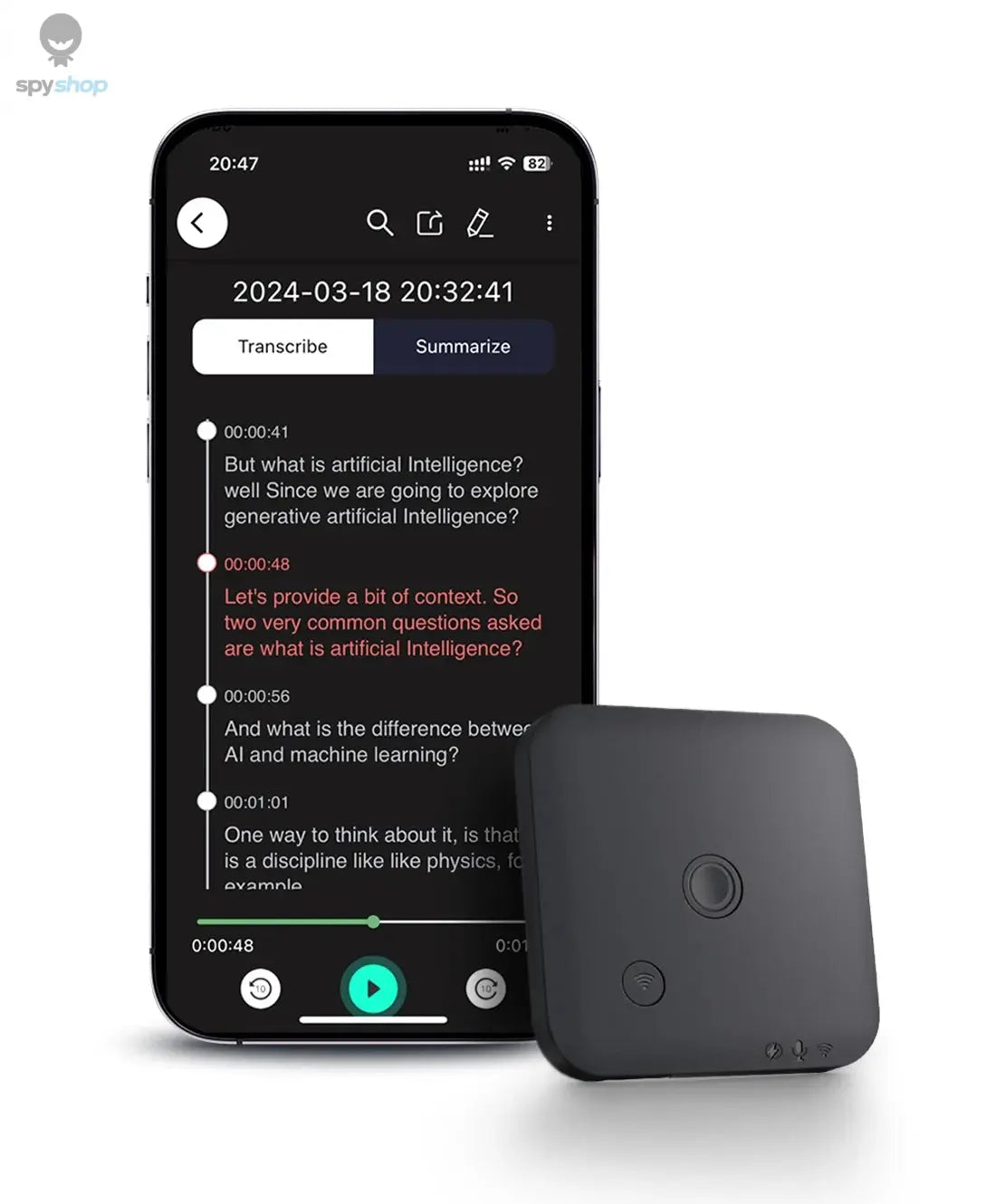 AI-Powered Ai Voice Recorder and Call Recorder with Speech-to-Text & Summarization, Supports 100 Languages, 64GB Storage Spy-shop.com