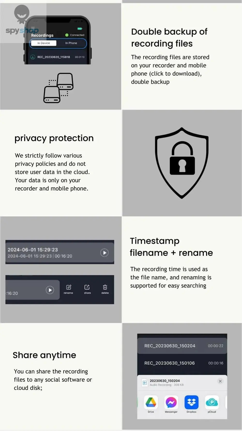 AI-Powered Ai Voice Recorder and Call Recorder with Speech-to-Text & Summarization, Supports 100 Languages, 64GB Storage Spy-shop.com