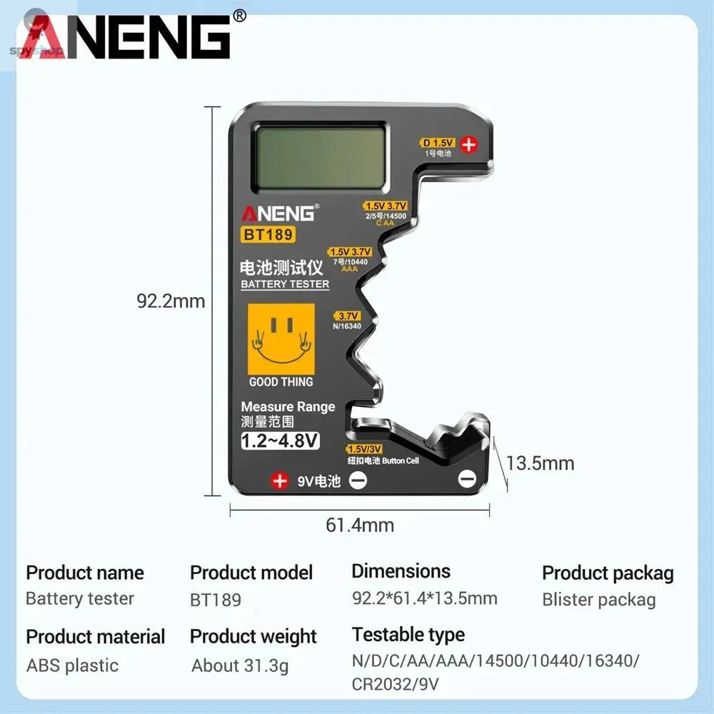 ANENG BT189 Button Cell Battery Tester 9V N D C AA AAA Universal Household LCD Display Battery Tester Power Bank Detectors Tools Spy-shop.com