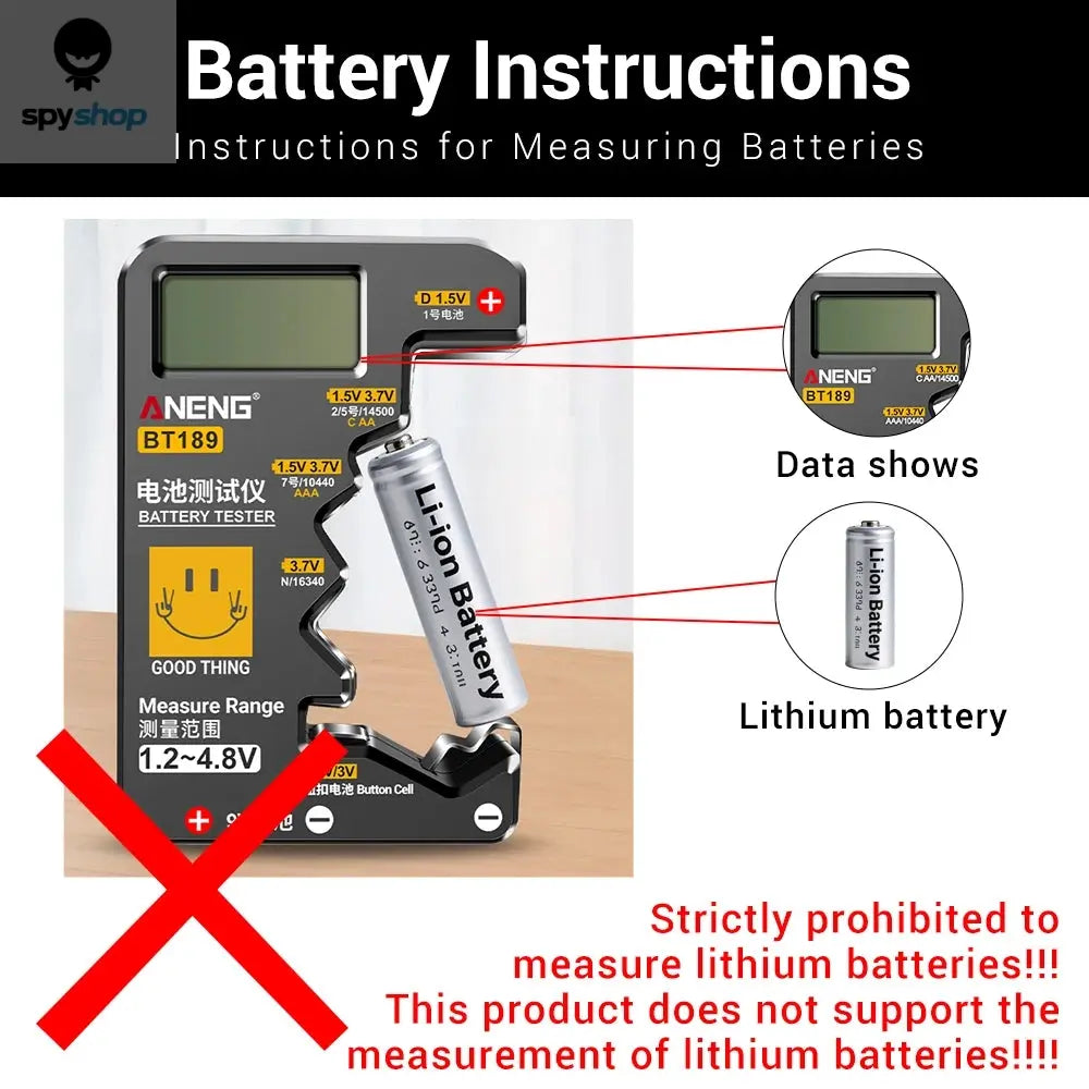 ANENG BT189 Button Cell Battery Tester 9V N D C AA AAA Universal Household LCD Display Battery Tester Power Bank Detectors Tools Spy-shop.com