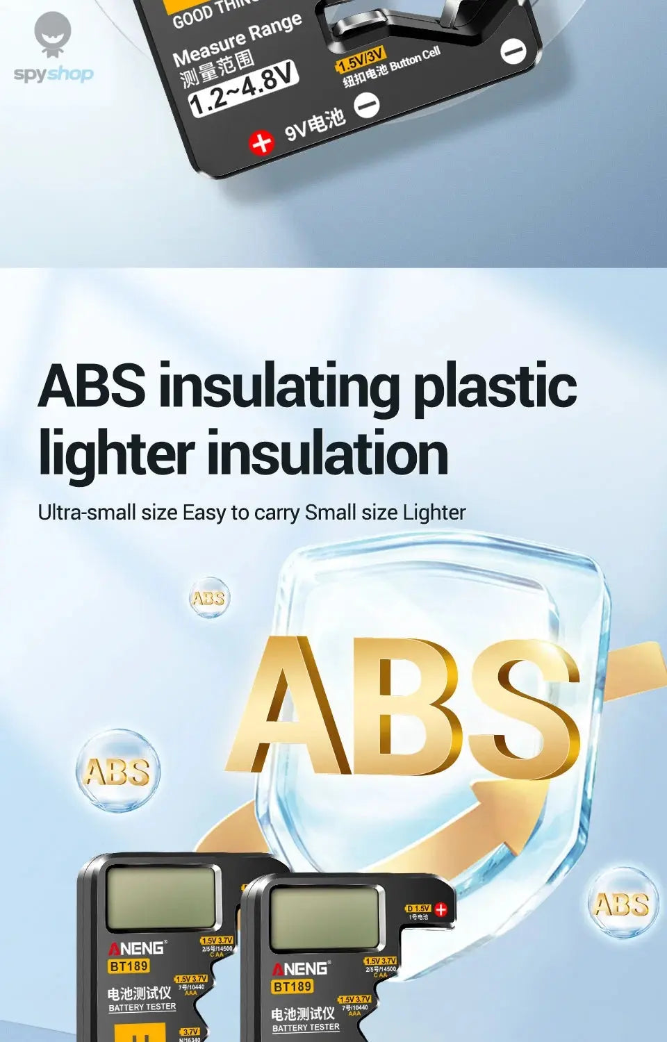 ANENG BT189 Button Cell Battery Tester 9V N D C AA AAA Universal Household LCD Display Battery Tester Power Bank Detectors Tools Spy-shop.com