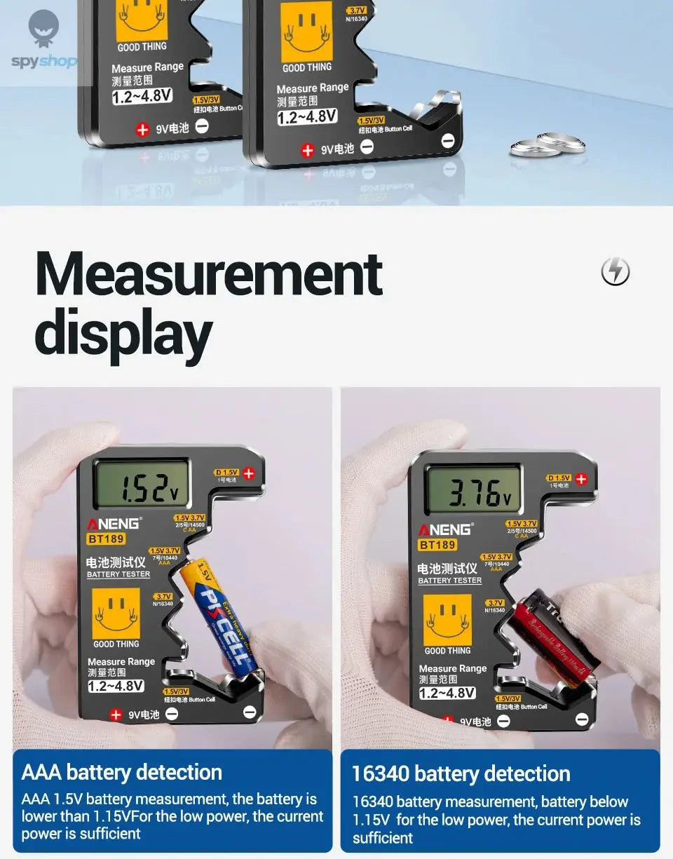 ANENG BT189 Button Cell Battery Tester 9V N D C AA AAA Universal Household LCD Display Battery Tester Power Bank Detectors Tools Spy-shop.com