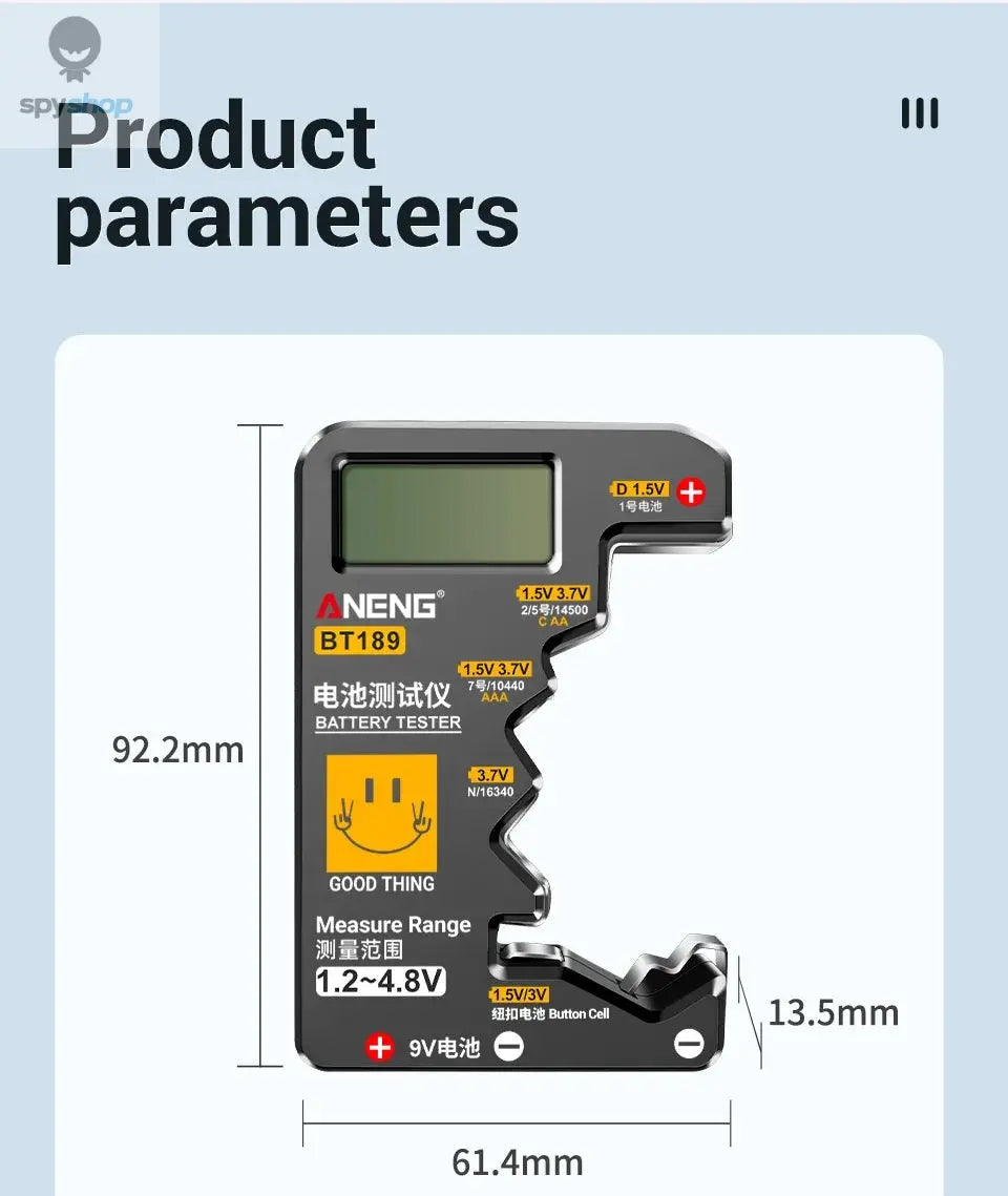 ANENG BT189 Button Cell Battery Tester 9V N D C AA AAA Universal Household LCD Display Battery Tester Power Bank Detectors Tools Spy-shop.com