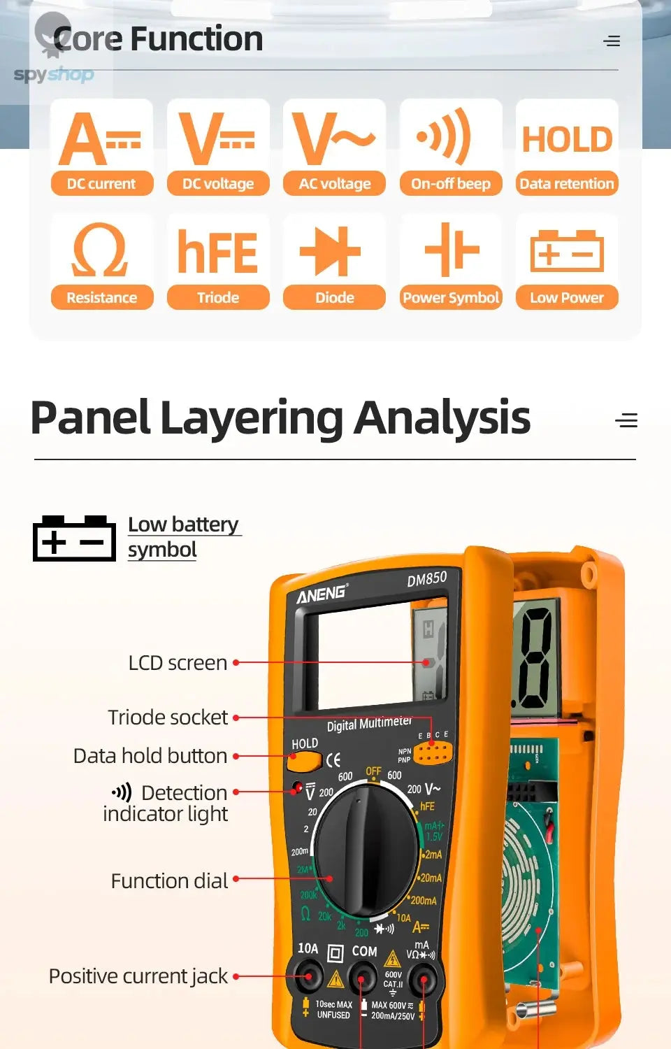 ANENG DM850 Digital Multimeter Automatic Professional 1999 Counts Auto AC/DC Votage Tester Ohm Current Ammeter Detector Tool