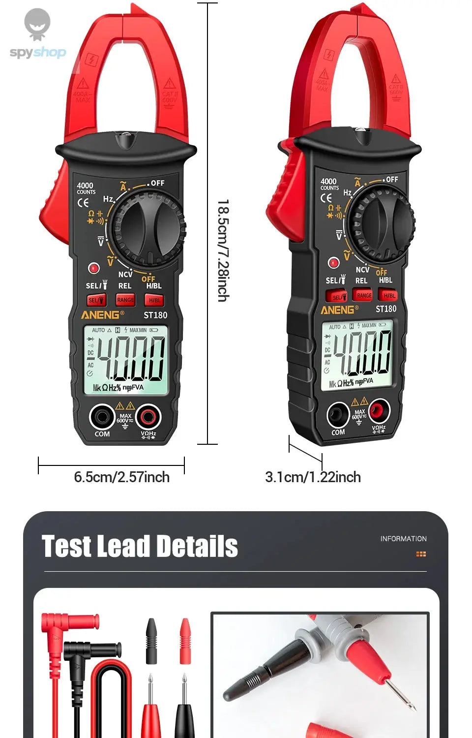 ANENG ST180 AC Current Clamp Meter Digital 4000 Counts Multimeter Ammeter Voltage Tester Car Amp Hz Capacitance NCV Ohm Tool