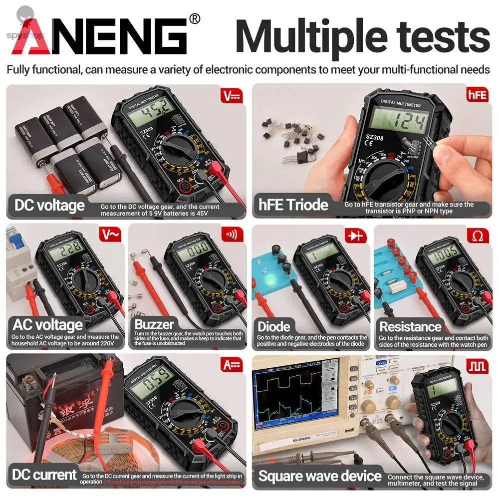 ANENG SZ308 Digital Multimeter AC/DC Current Meter Voltage Resistance Meter Electrician LCD Backlight Ohm Square Wave Test