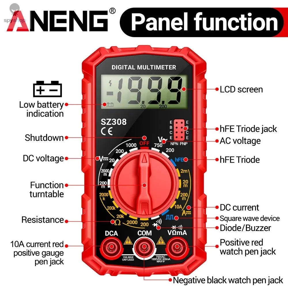 ANENG SZ308 Digital Multimeter AC/DC Current Meter Voltage Resistance Meter Electrician LCD Backlight Ohm Square Wave Test