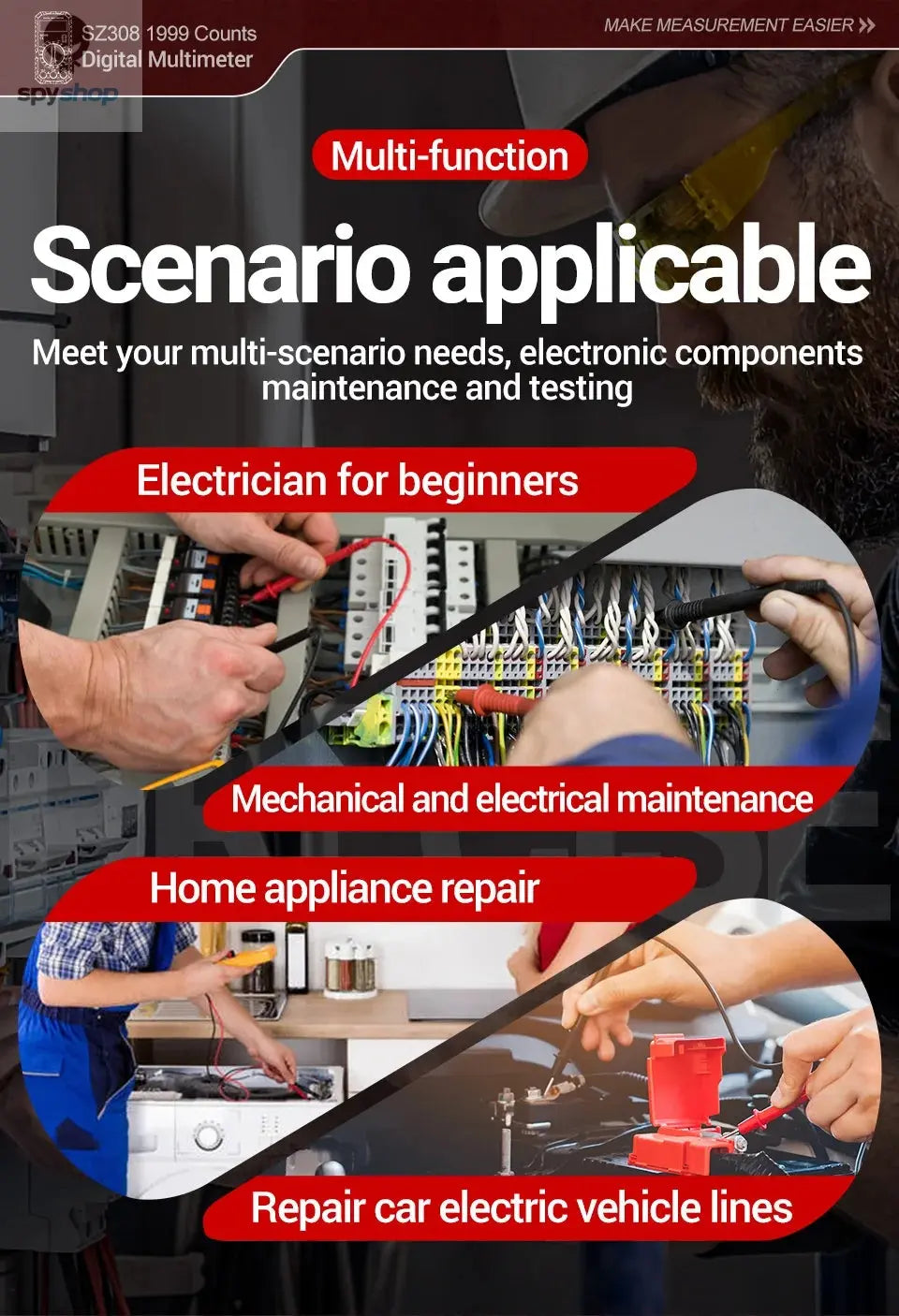 ANENG SZ308 Digital Multimeter AC/DC Current Meter Voltage Resistance Meter Electrician LCD Backlight Ohm Square Wave Test