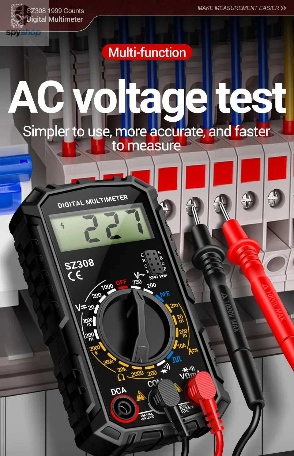 ANENG SZ308 Digital Multimeter AC/DC Current Meter Voltage Resistance Meter Electrician LCD Backlight Ohm Square Wave Test