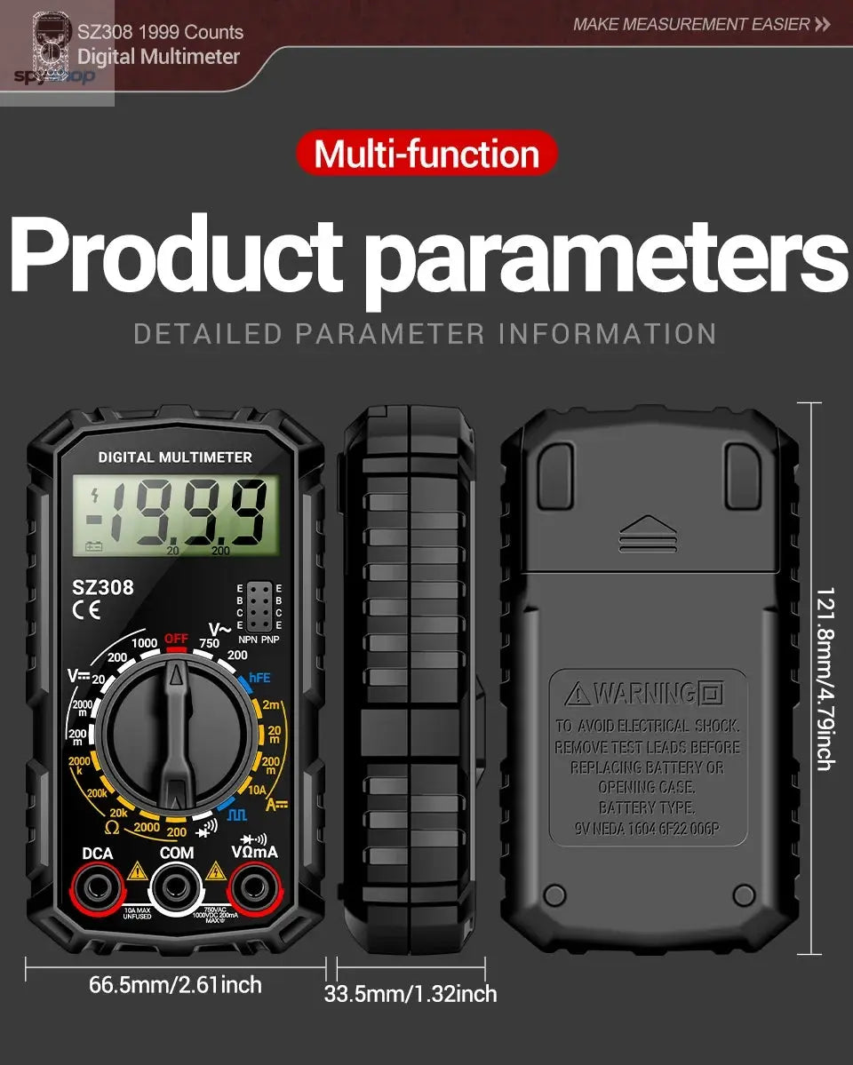 ANENG SZ308 Digital Multimeter AC/DC Current Meter Voltage Resistance Meter Electrician LCD Backlight Ohm Square Wave Test