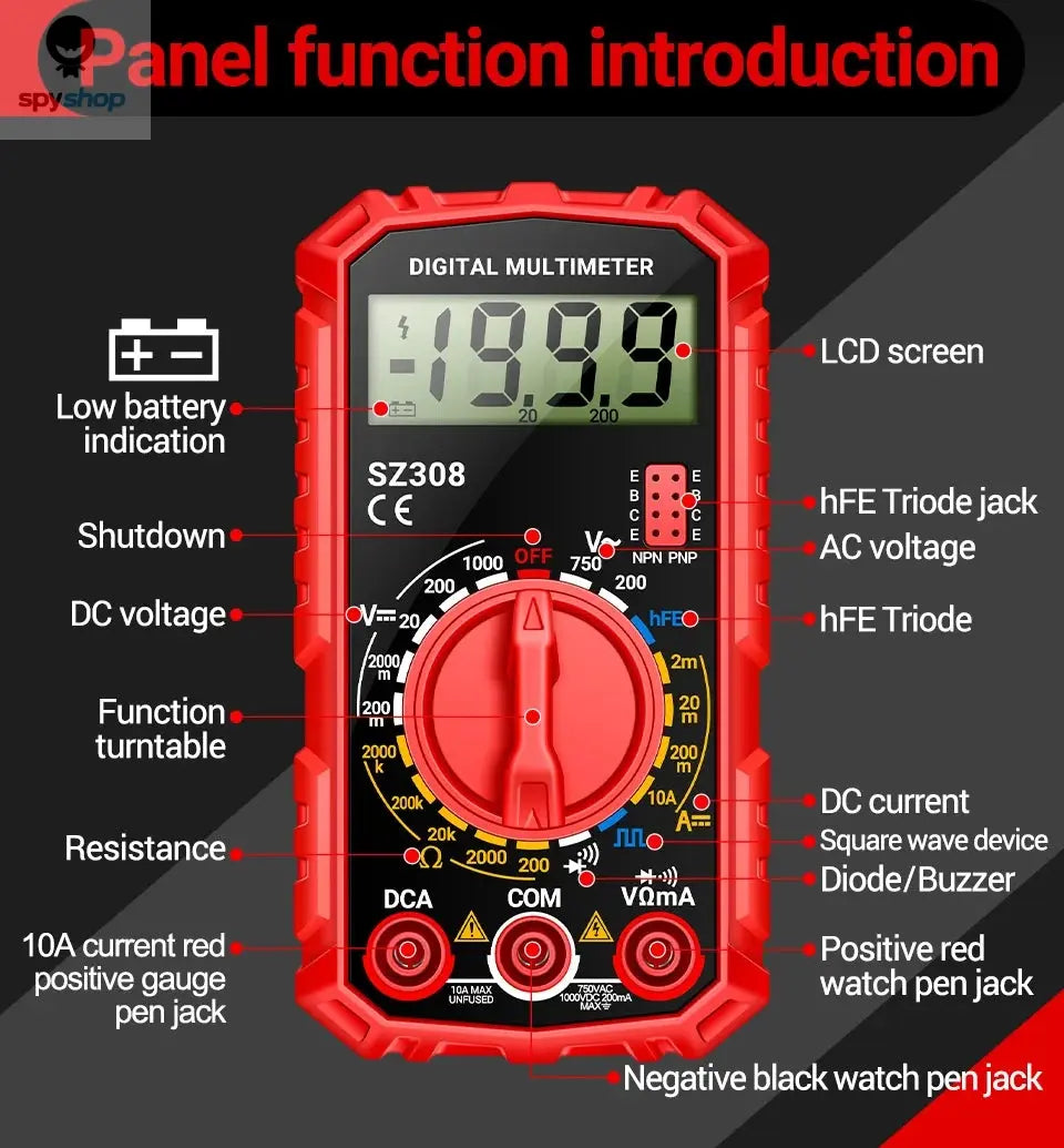 ANENG SZ308 Digital Multimeter AC/DC Current Meter Voltage Resistance Meter Electrician LCD Backlight Ohm Square Wave Test