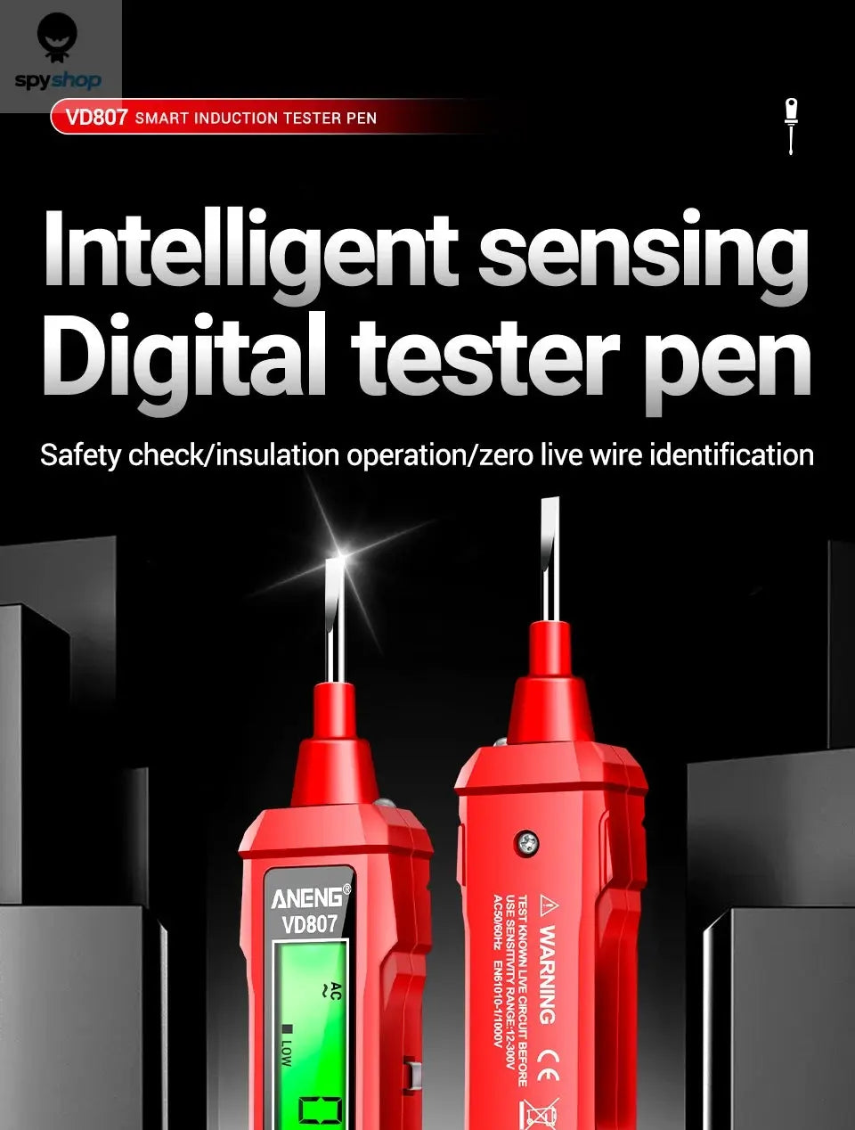 ANENG VD807 One-word Induction Portable 50/60Hz Smart Electric Pen Tester NCV Sensor AC 12-300V Non-contact Wire Detector Tools