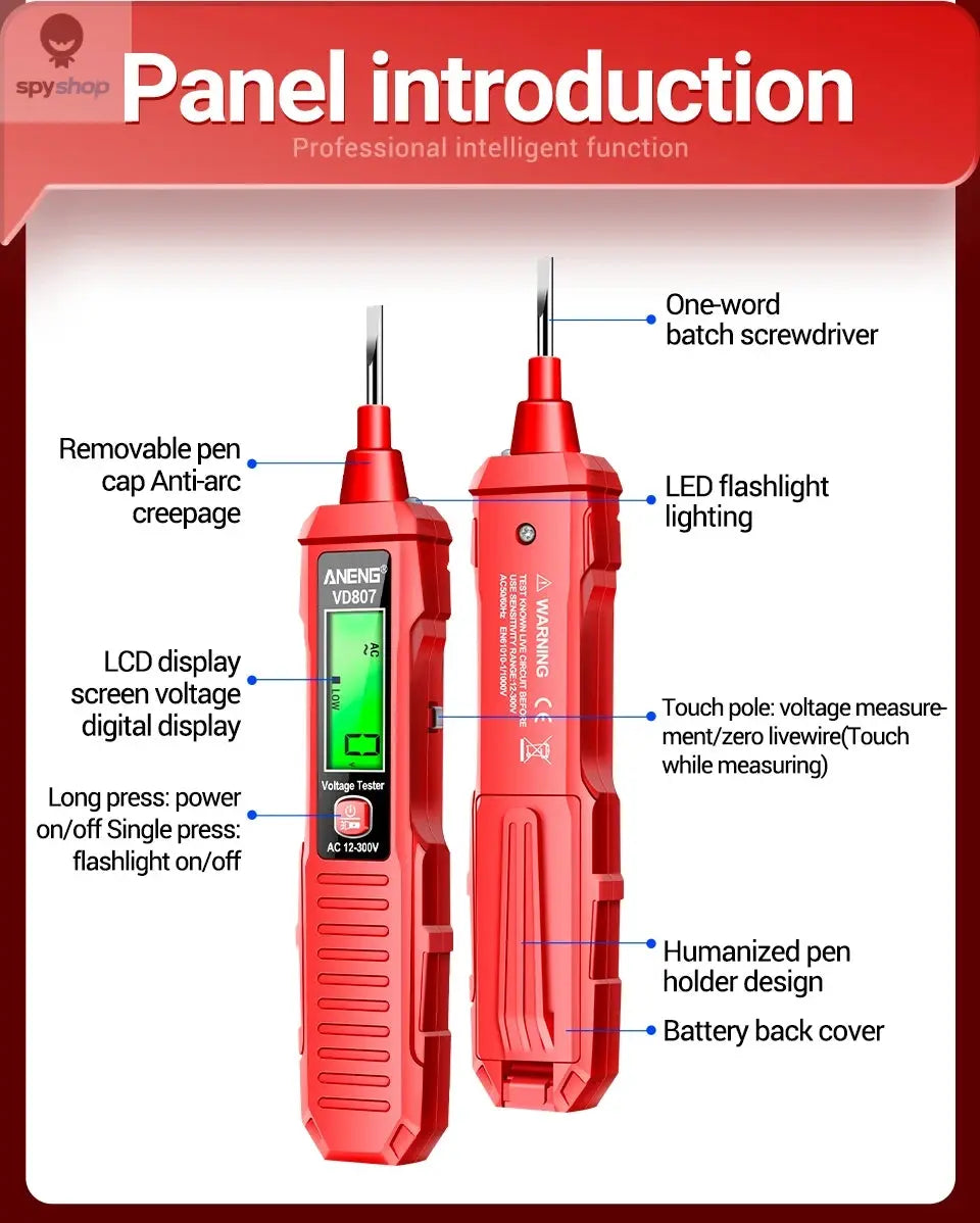 ANENG VD807 One-word Induction Portable 50/60Hz Smart Electric Pen Tester NCV Sensor AC 12-300V Non-contact Wire Detector Tools