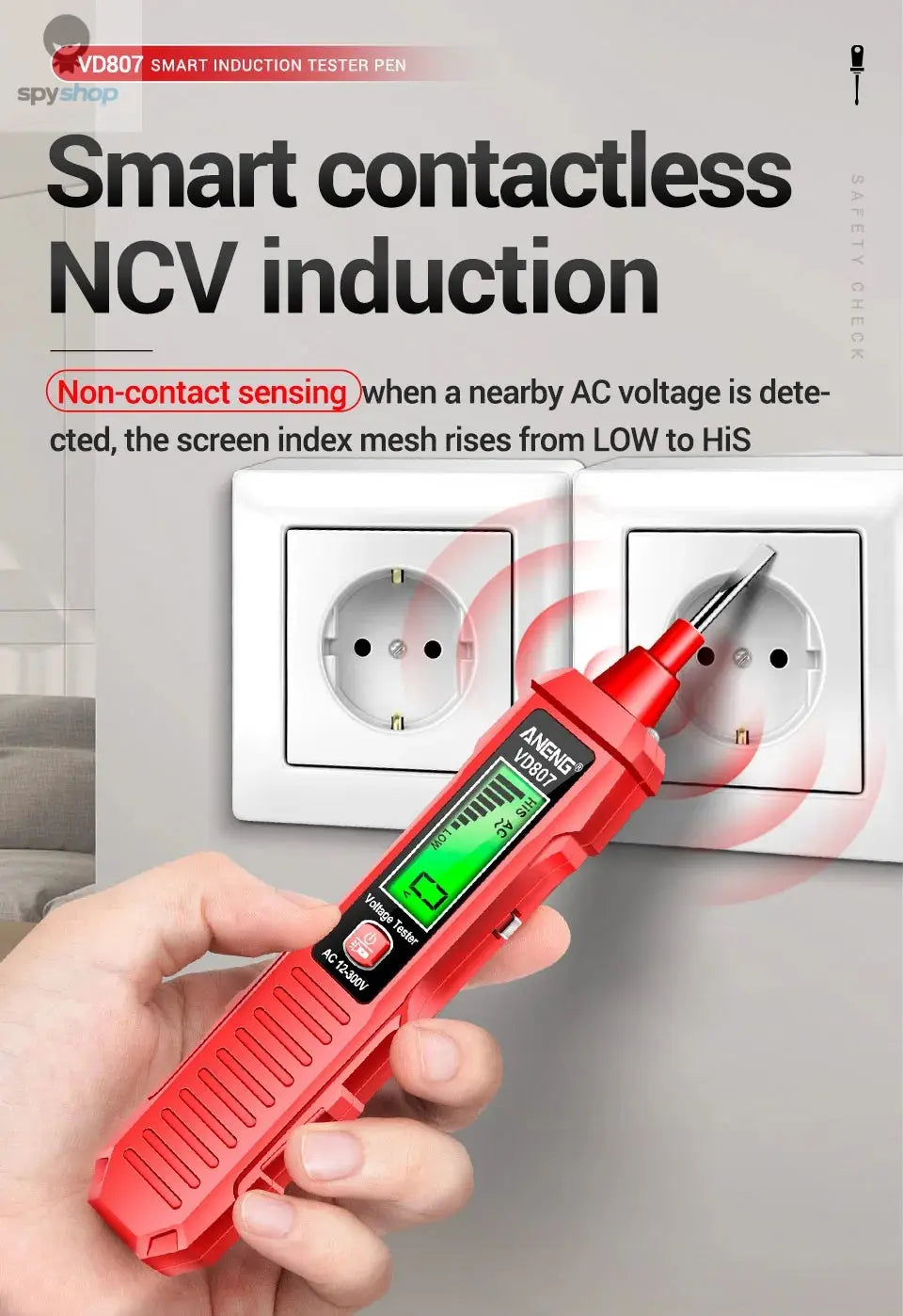 ANENG VD807 One-word Induction Portable 50/60Hz Smart Electric Pen Tester NCV Sensor AC 12-300V Non-contact Wire Detector Tools