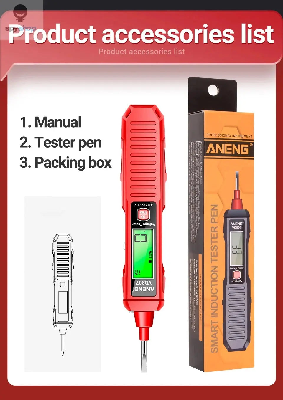ANENG VD807 One-word Induction Portable 50/60Hz Smart Electric Pen Tester NCV Sensor AC 12-300V Non-contact Wire Detector Tools