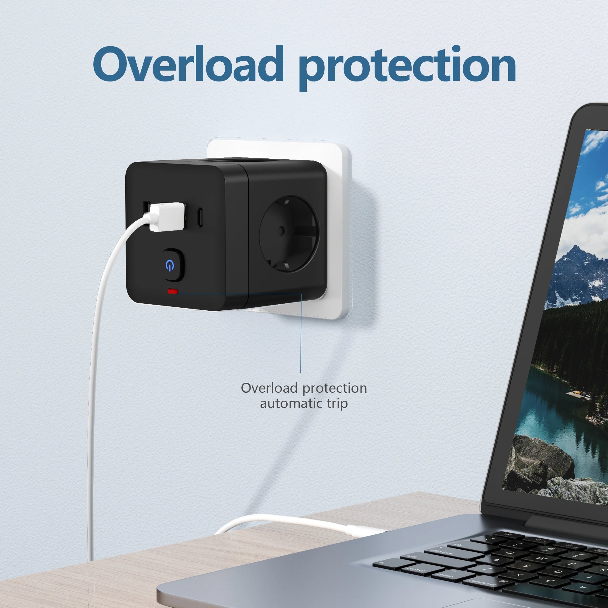 7-in-1 EU Power Strip, Power Strip Surge Protector 3 AC Outlets 3 USB 1 Type-C, Desktop Charging Station With Overload Protecti