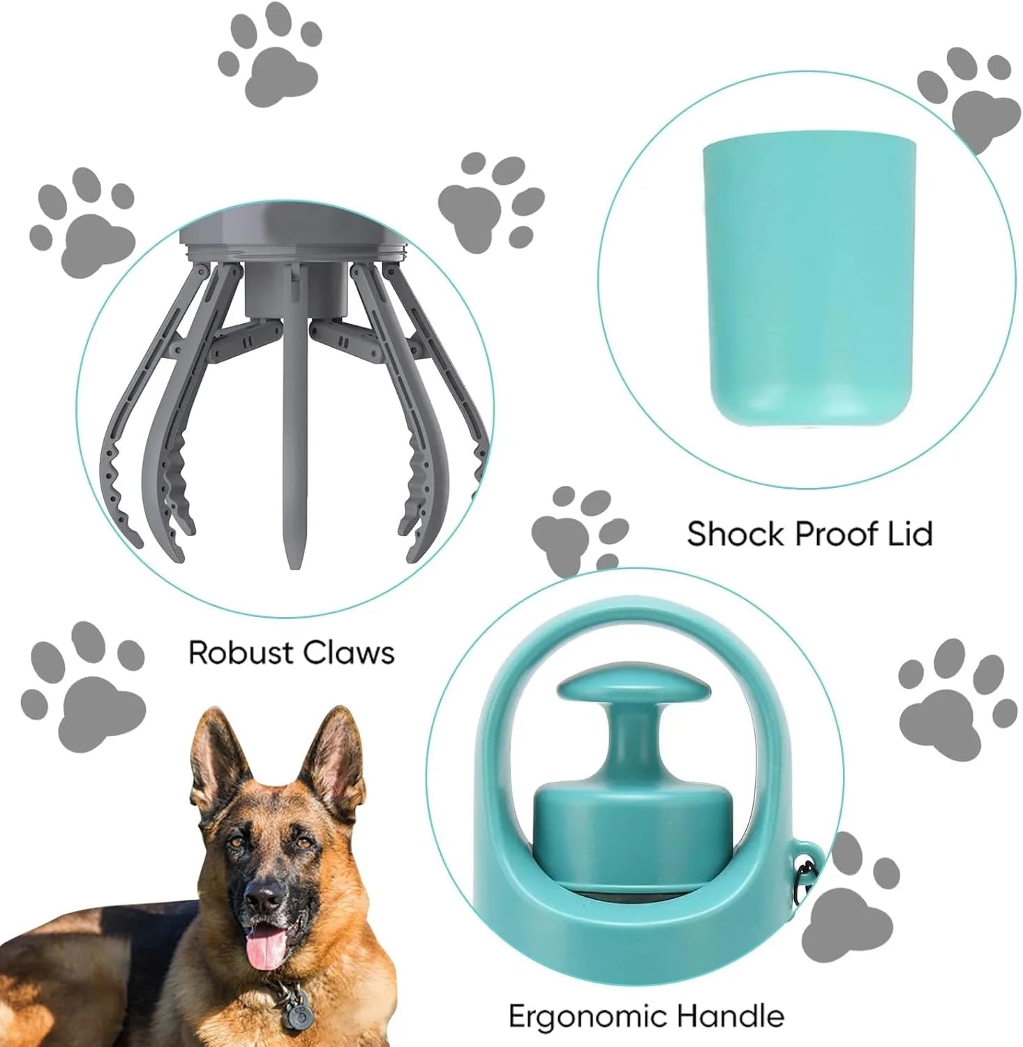 Tragbarer Hundekot-Schaufler mit Einhand-Kralle und Beutelhalter