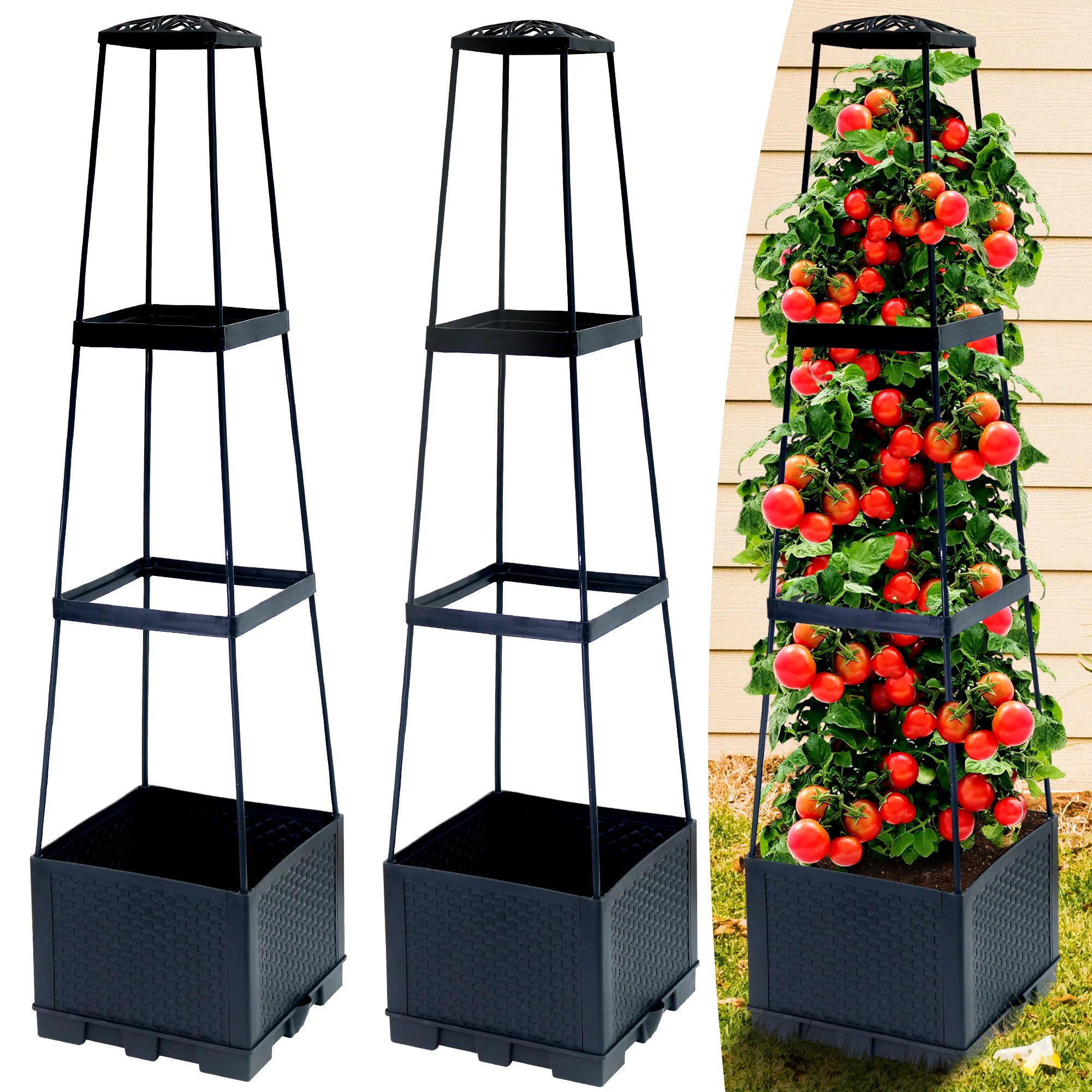 Bac à tomates auto-arrosant avec treillis réglable (lot de 2)