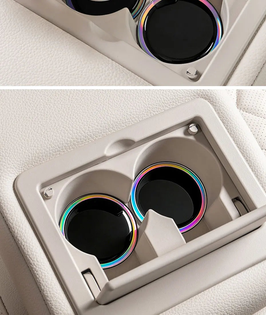 SEAMETAL 2Pcs Universal Car Cup Coaster Mat Three-Layer Thickened Anti-Slip Shock-Absorbing Laser Ring 7cm Diameter Waterproof
