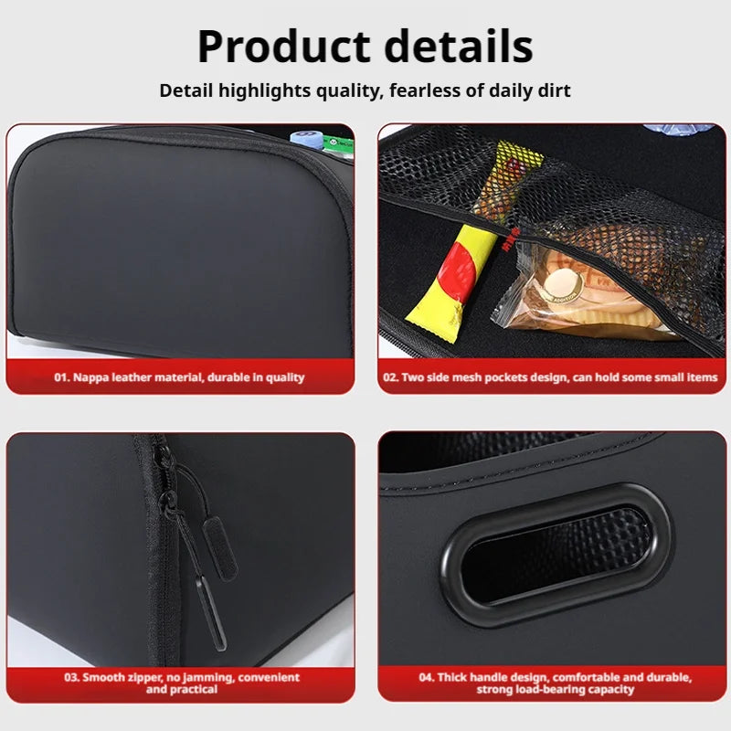 SEAMETAL Large Capacity Car Seat Organizer Universal Portable Storage Bag Zipper Side Opening Design Wear-Resistant Pu Leather