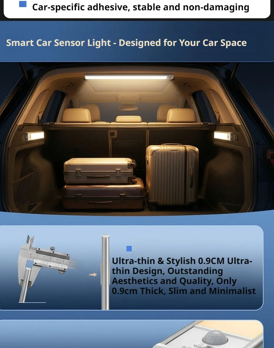 SEAMETAL Universal Trunk Car Sensor Light Wide-Area Detection Magnetic Installation No Wiring Ultra-Long Battery Life LED Light