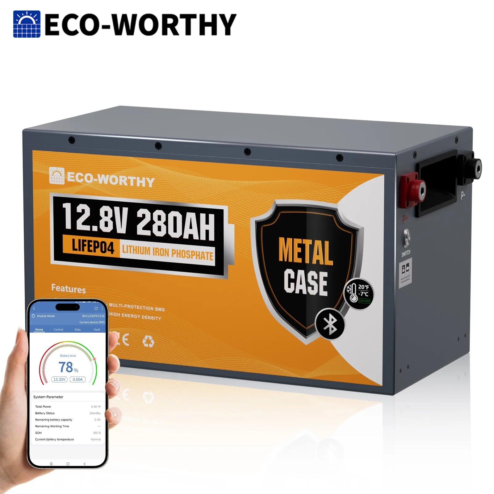 12V 280Ah LiFePO4 baterie pro obytný vůz 3584Wh s Bluetooth a 200A BMS