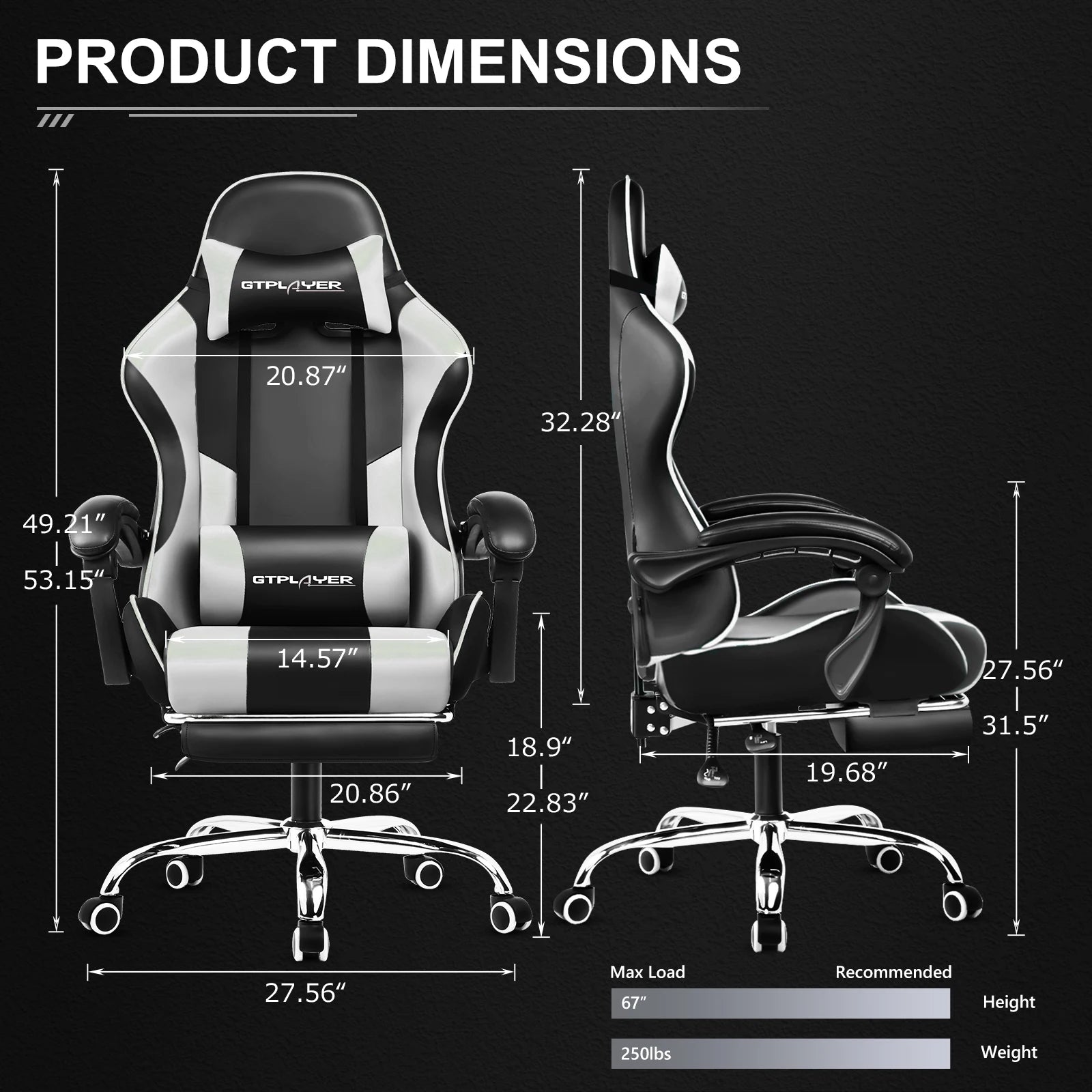 Gaming Chair with Footrest, Lumbar Support & Headrest, Swivel Seat