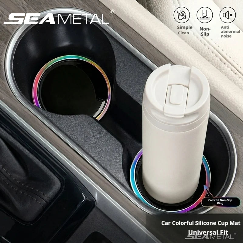 SEAMETAL 2Pcs Universal Car Cup Coaster Mat Three-Layer Thickened Anti-Slip Shock-Absorbing Laser Ring 7cm Diameter Waterproof