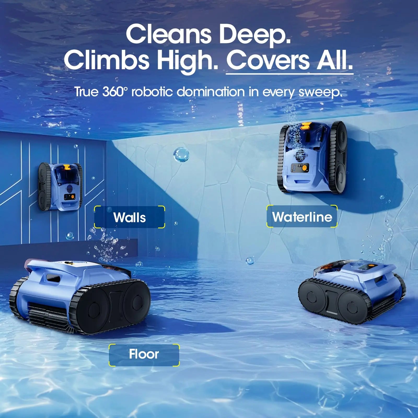 Cordless Robotic Pool Vacuum 150 Min Runtime 2000 sq.ft Coverage