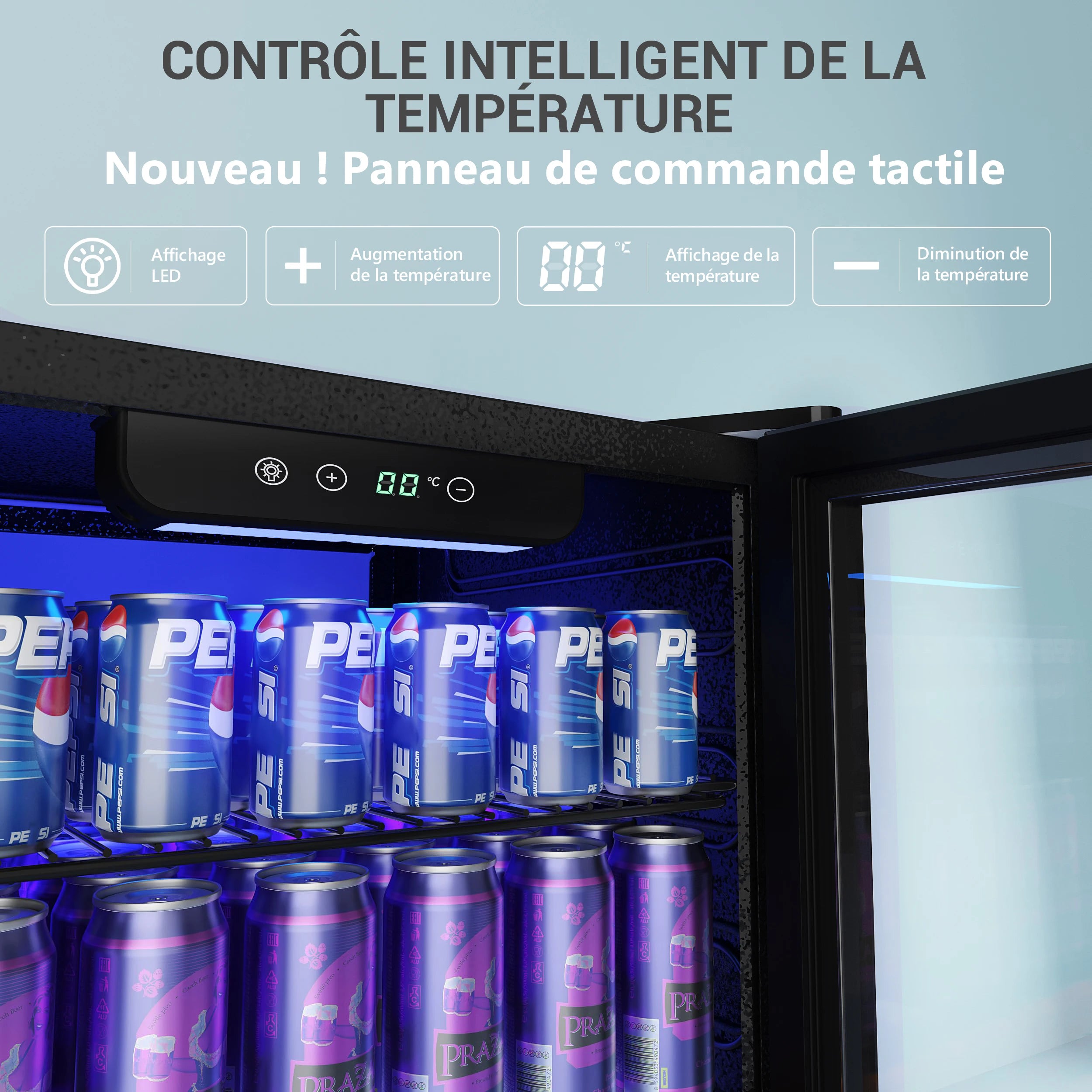 90L Drinks Refrigerator with Glass Door, 126 Can Storage